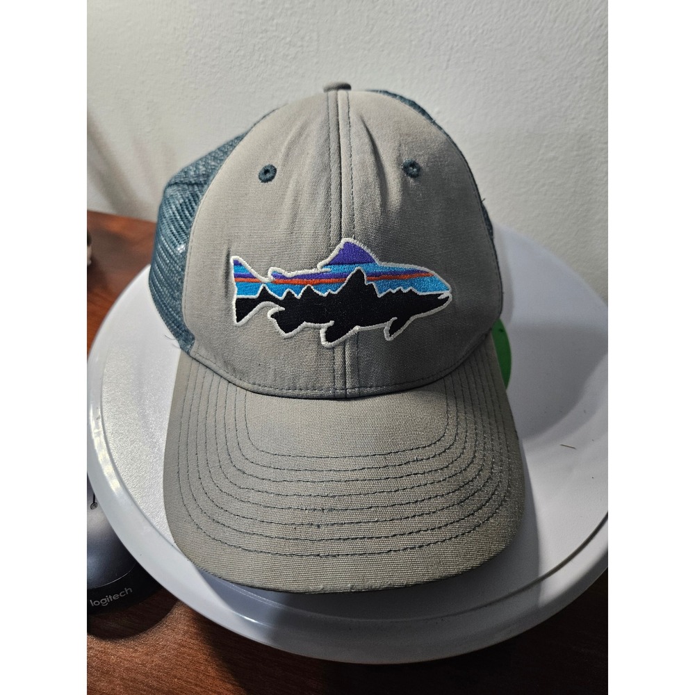 Patagonia Trucker Hat Mens OSFA Gray Fitz Roy Trout Fishing Mesh Snapback Cap